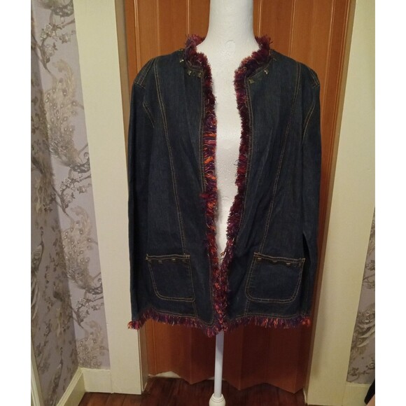 Jackets & Blazers - Hearts of Palm Jacket Women Size 16 Jean Jacket with Fringe